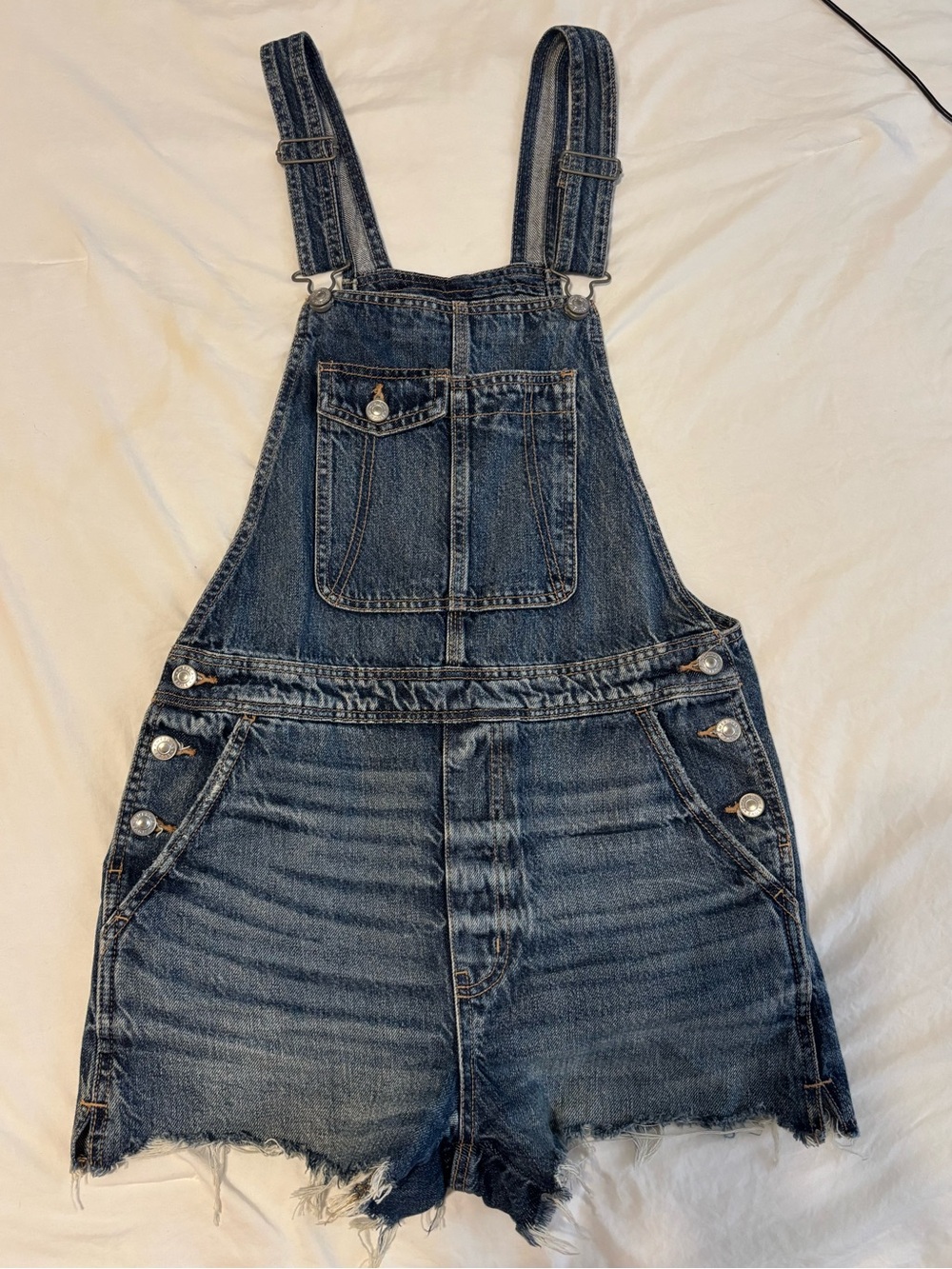 American Eagle Dark Blue Denim Short Overalls
